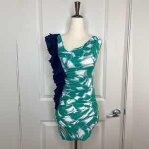 Anthropologie Little Yellow Button Ruffle Sleeveless Top Size XS Green Blue